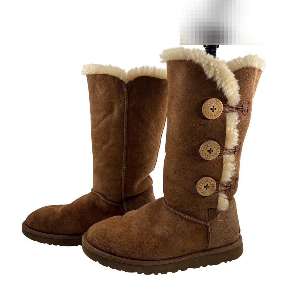UGG Bailey Button Triplet Boot Women 6 Classic Tall Chestnut Suede Shearling1873